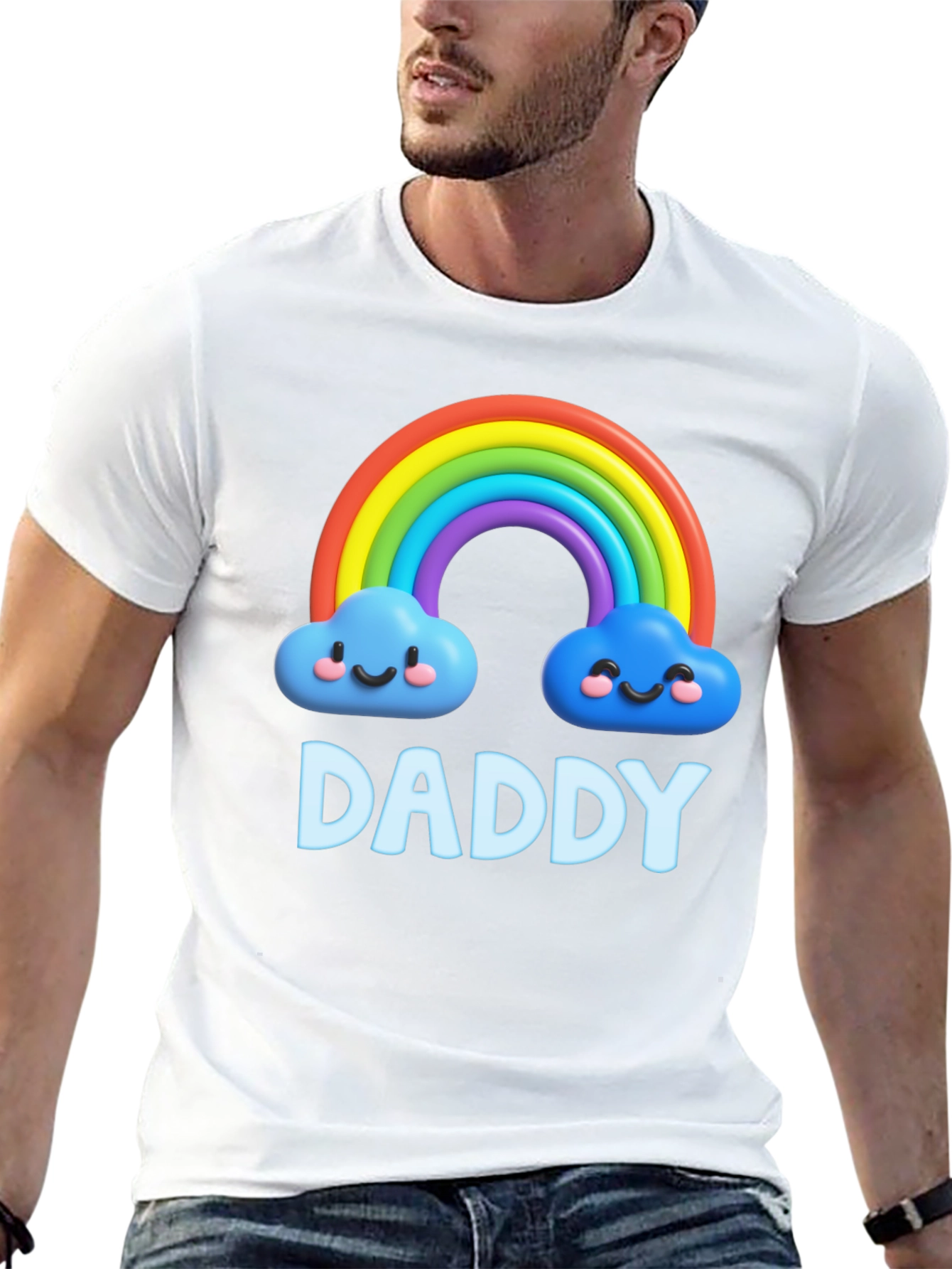 Cute Daddy Rainbow Cloud Graphic T-Shirt