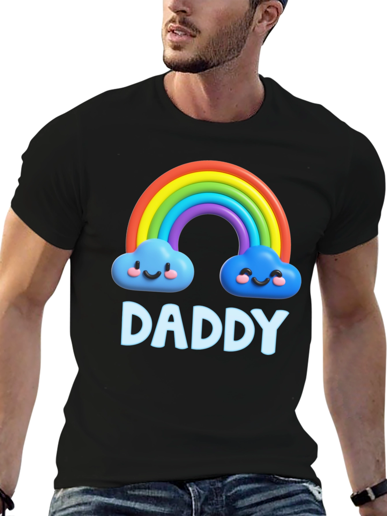 Cute Daddy Rainbow Cloud Graphic T-Shirt