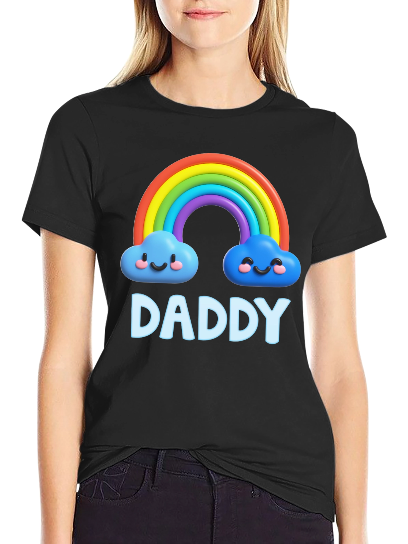 Cute Daddy Rainbow Cloud Graphic T-Shirt