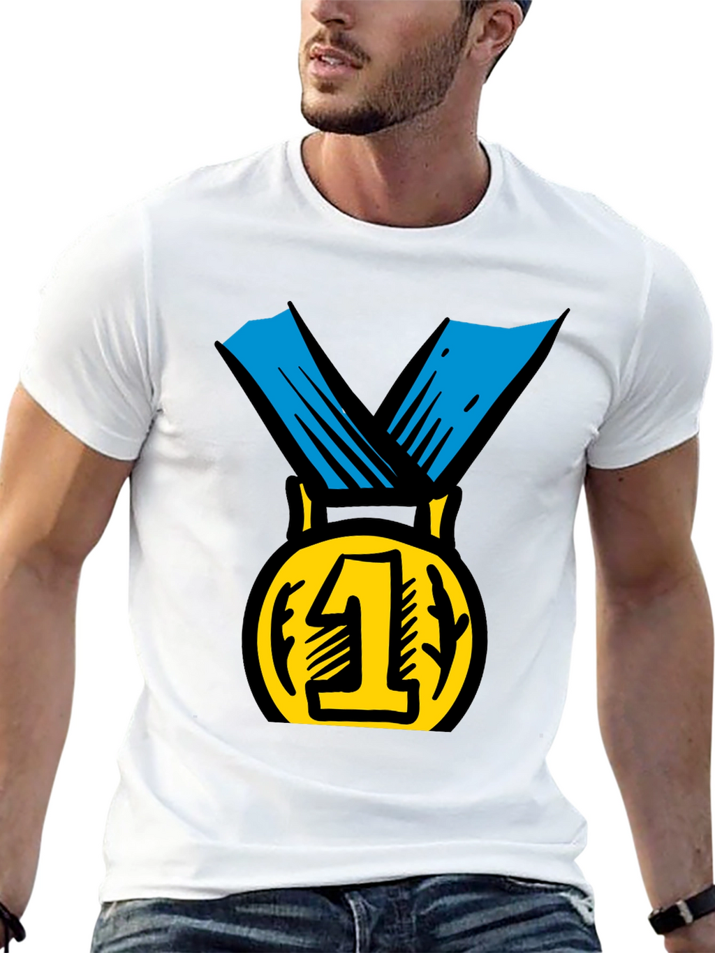 Champion Black T-Shirt with Gold #1 Medal