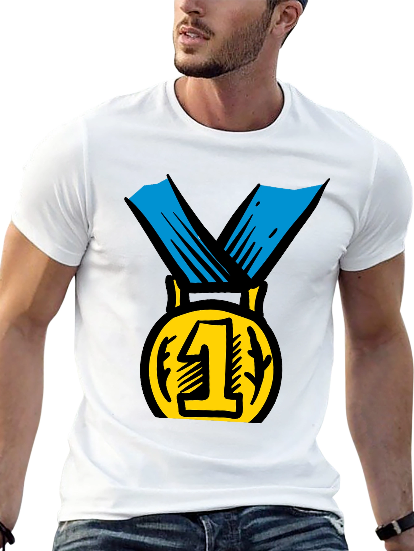Champion Black T-Shirt with Gold #1 Medal