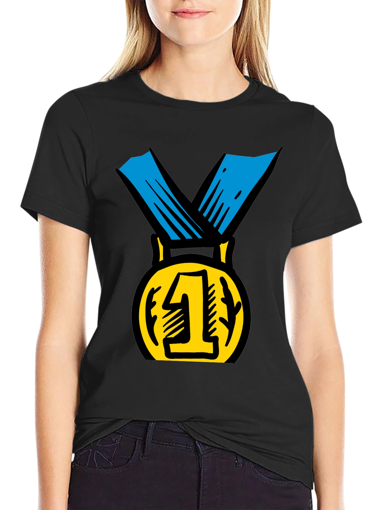 Champion Black T-Shirt with Gold #1 Medal