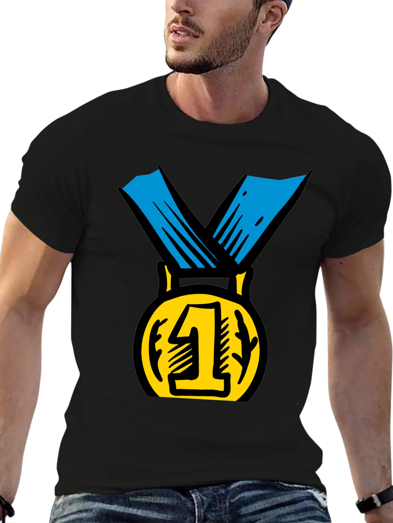 Champion Black T-Shirt with Gold #1 Medal