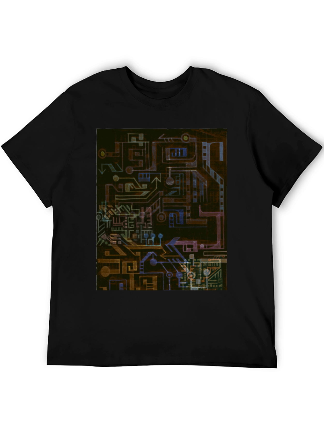 Abstract Circuit Board Design T-Shirt - Black