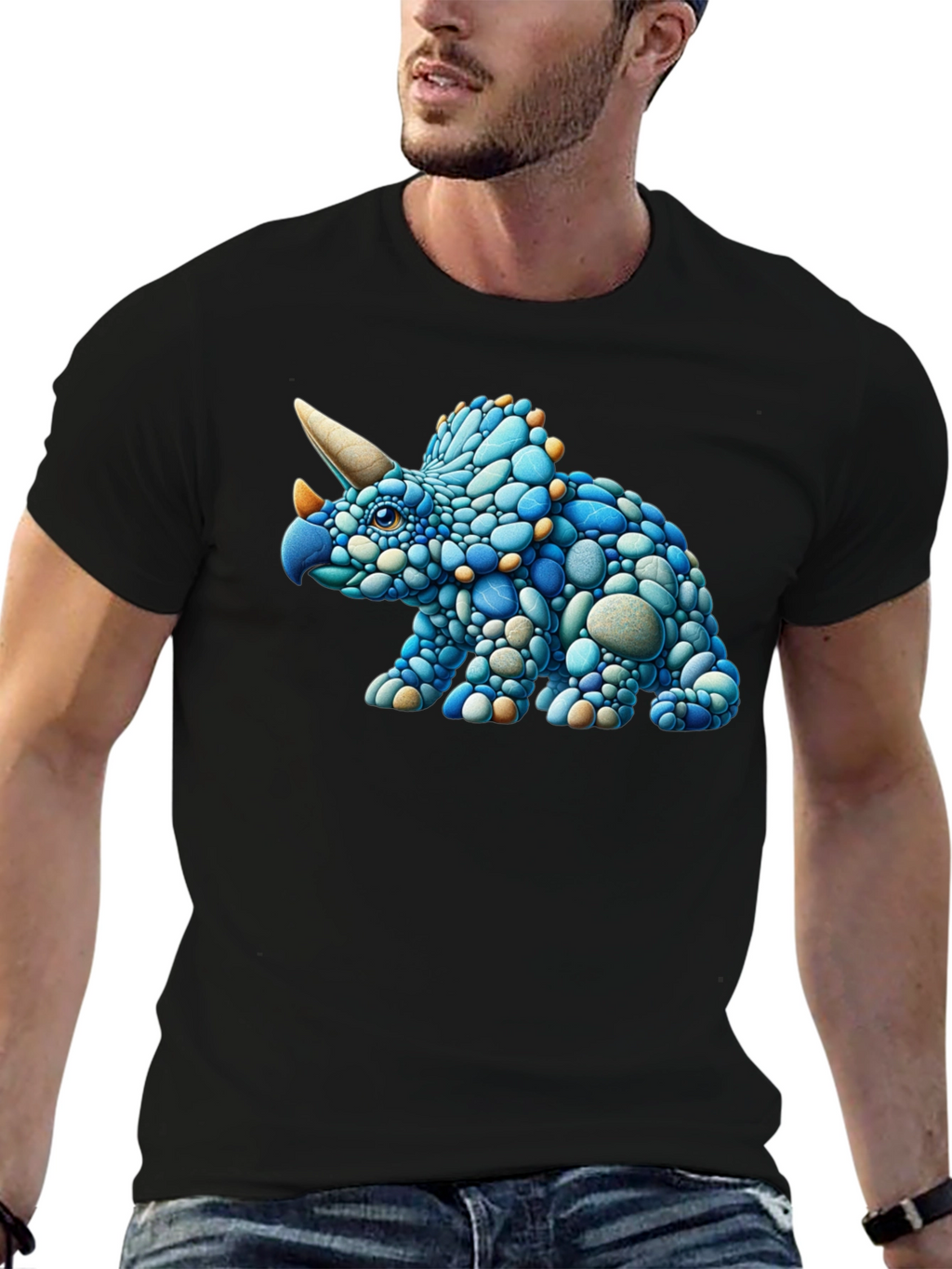 Cool Triceratops Pebble Art Graphic T-Shirt