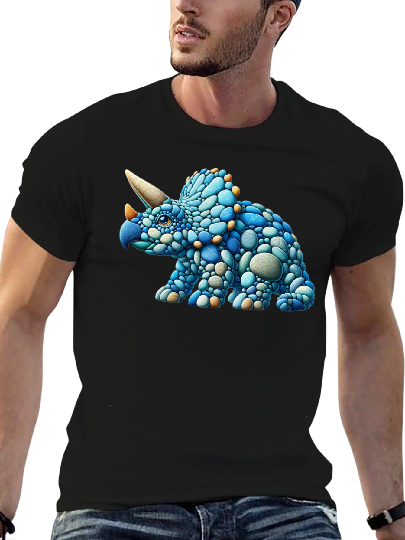 Cool Triceratops Pebble Art Graphic T-Shirt