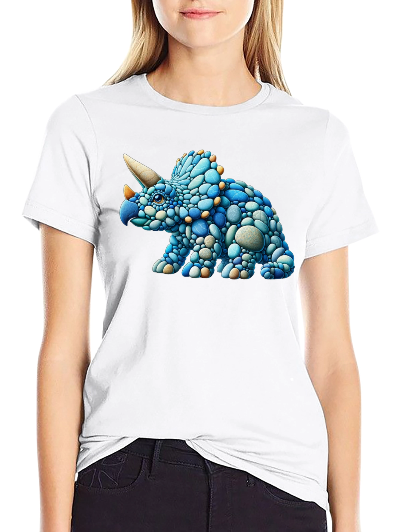 Cool Triceratops Pebble Art Graphic T-Shirt