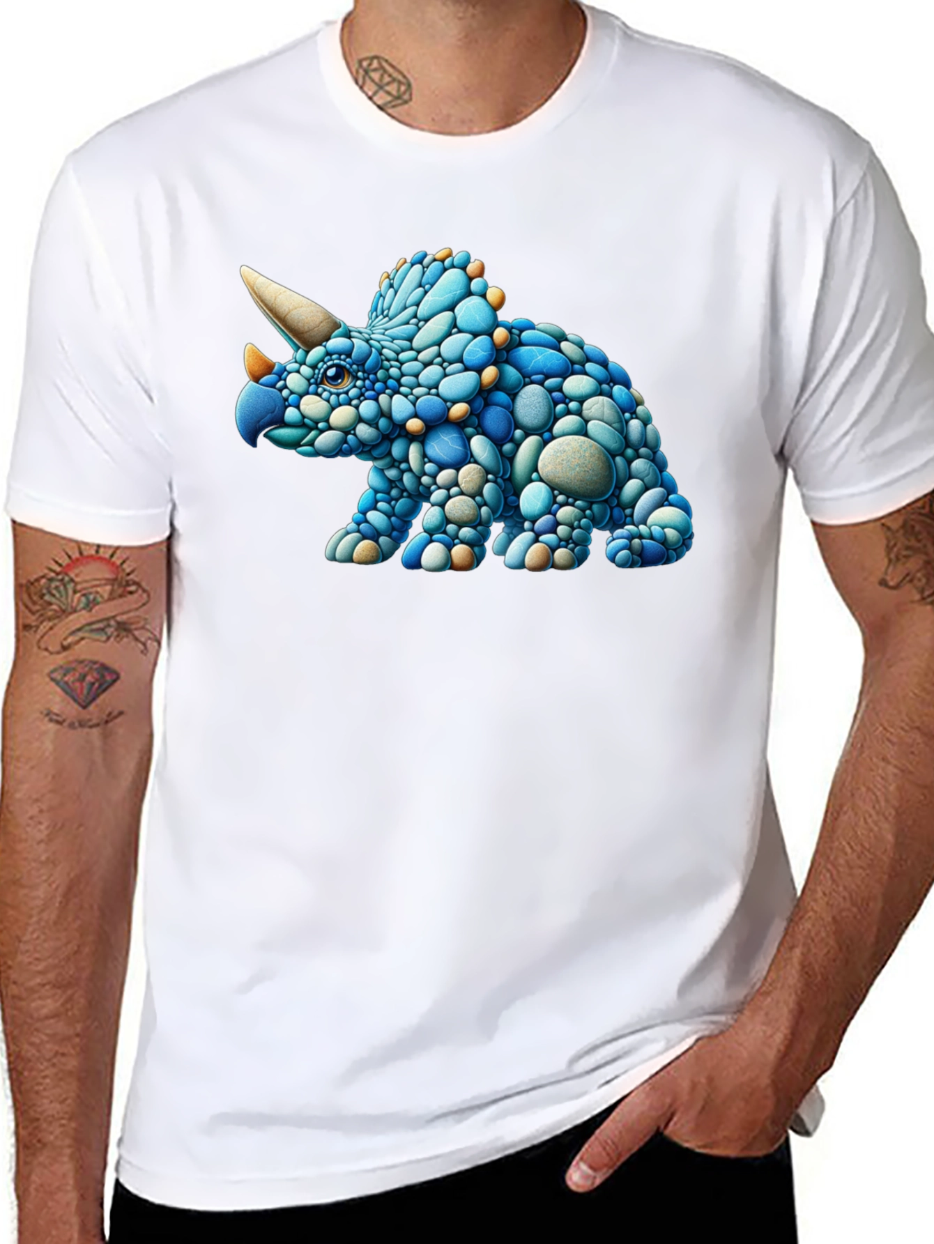 Cool Triceratops Pebble Art Graphic T-Shirt