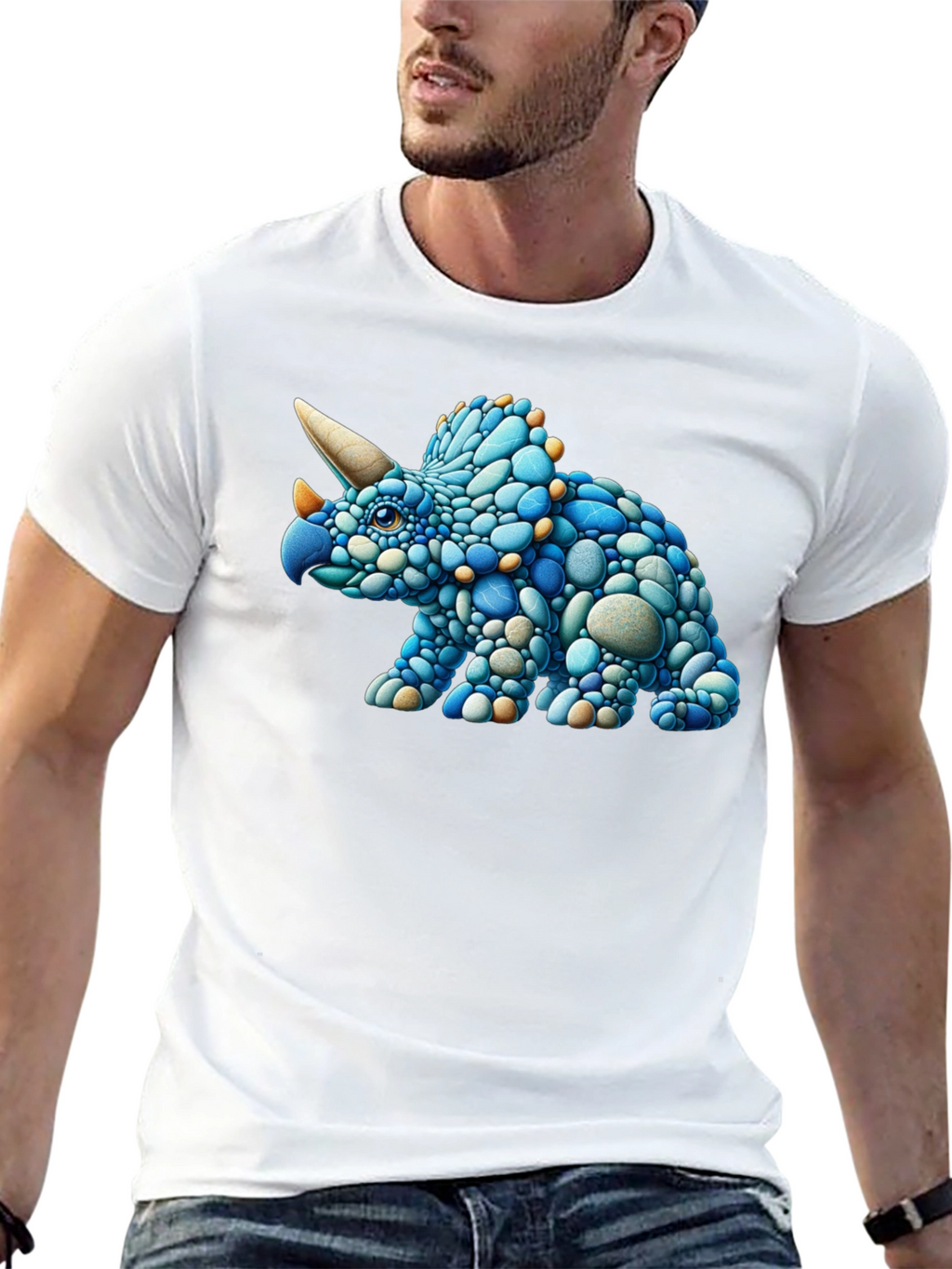 Cool Triceratops Pebble Art Graphic T-Shirt