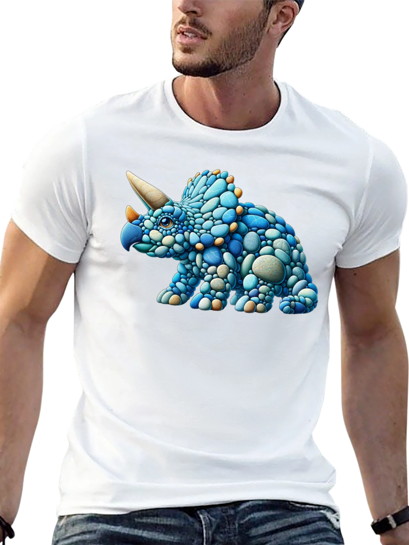 Cool Triceratops Pebble Art Graphic T-Shirt