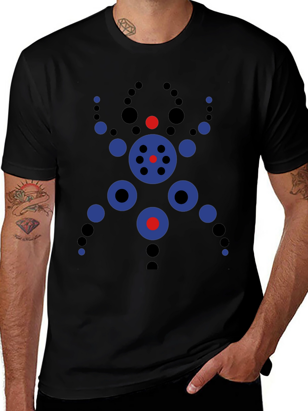 Abstract Geometric Circle Design Black T-Shirt