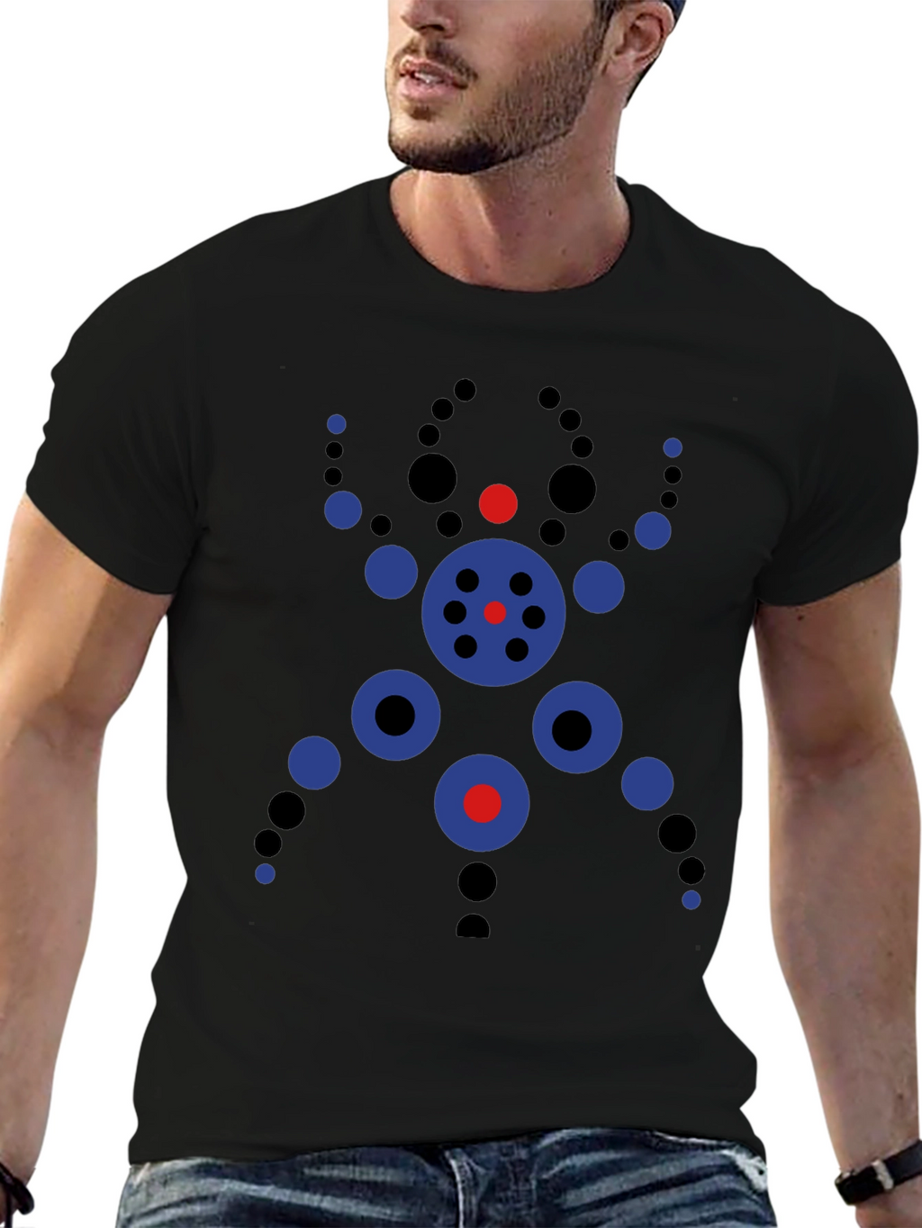 Abstract Geometric Circle Design Black T-Shirt