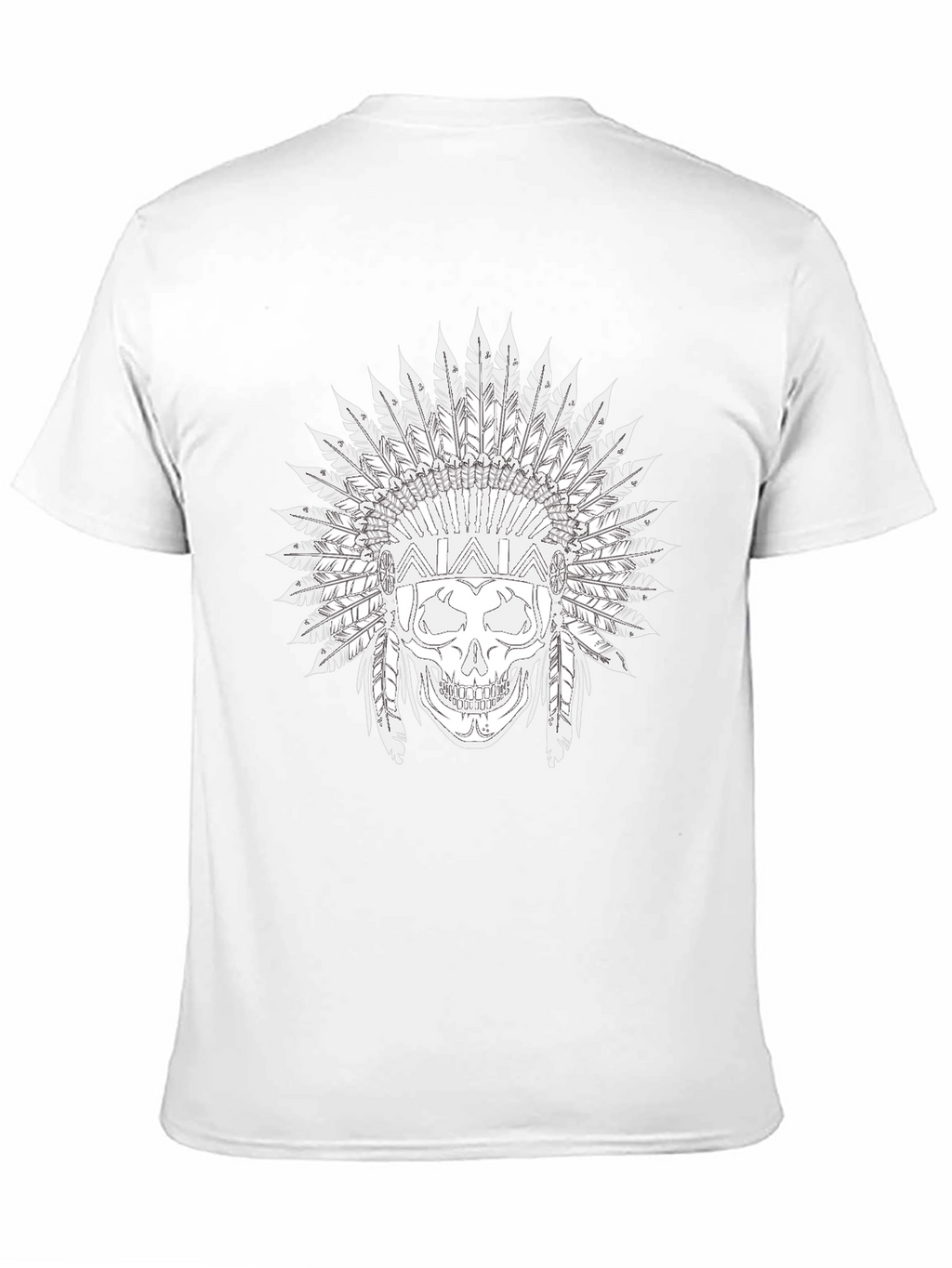 Black Skull T-Shirt with Feather Headdress Design