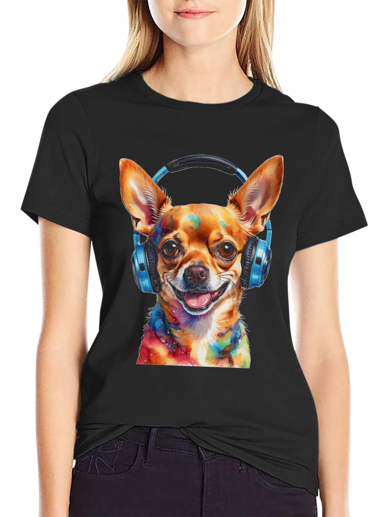 Dog DJ Tee - Colorful Chihuahua Headphones Graphic T-Shirt