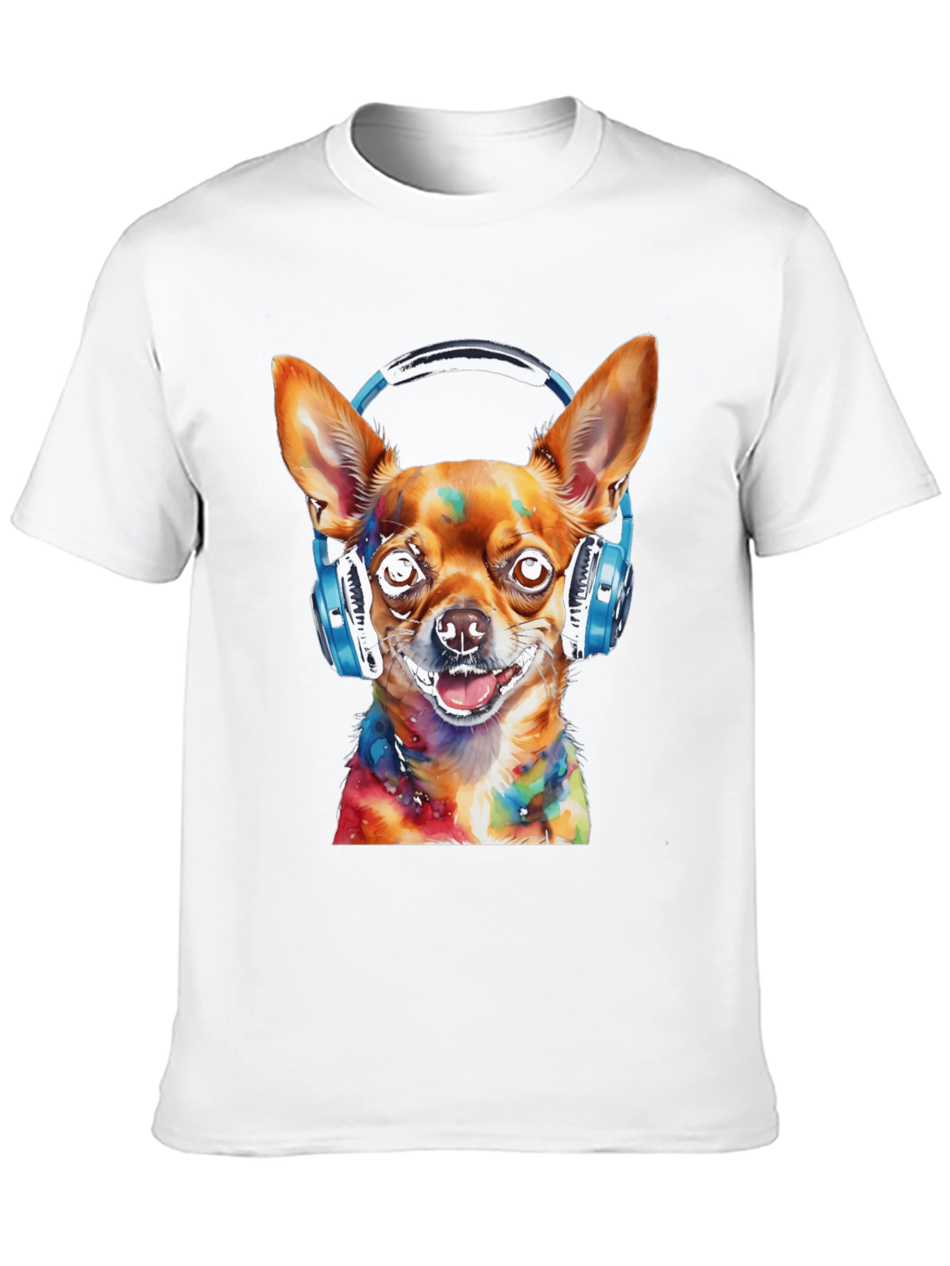Dog DJ Tee - Colorful Chihuahua Headphones Graphic T-Shirt
