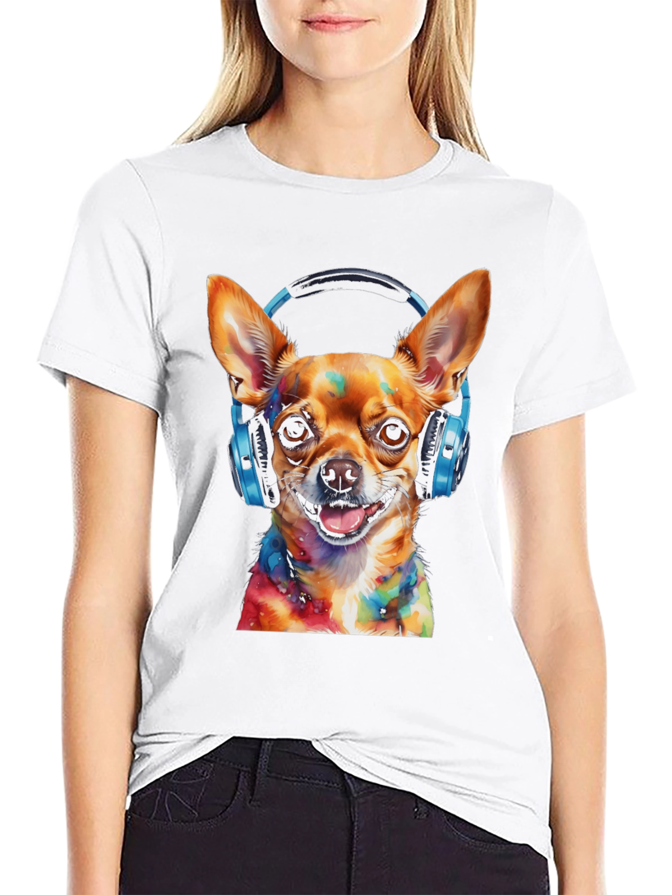 Dog DJ Tee - Colorful Chihuahua Headphones Graphic T-Shirt