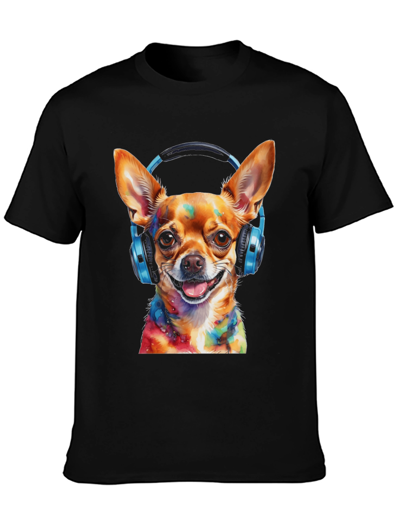 Dog DJ Tee - Colorful Chihuahua Headphones Graphic T-Shirt