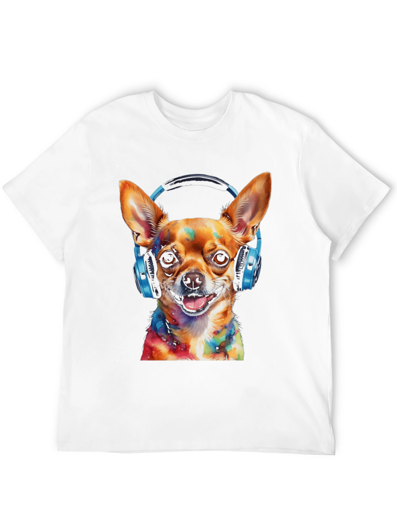 Dog DJ Tee - Colorful Chihuahua Headphones Graphic T-Shirt