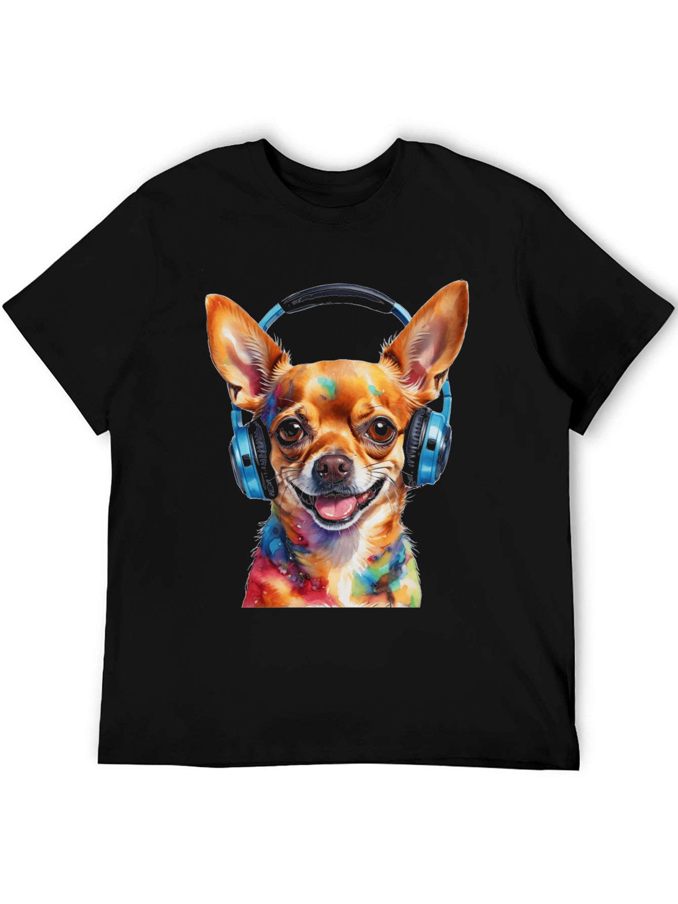 Dog DJ Tee - Colorful Chihuahua Headphones Graphic T-Shirt