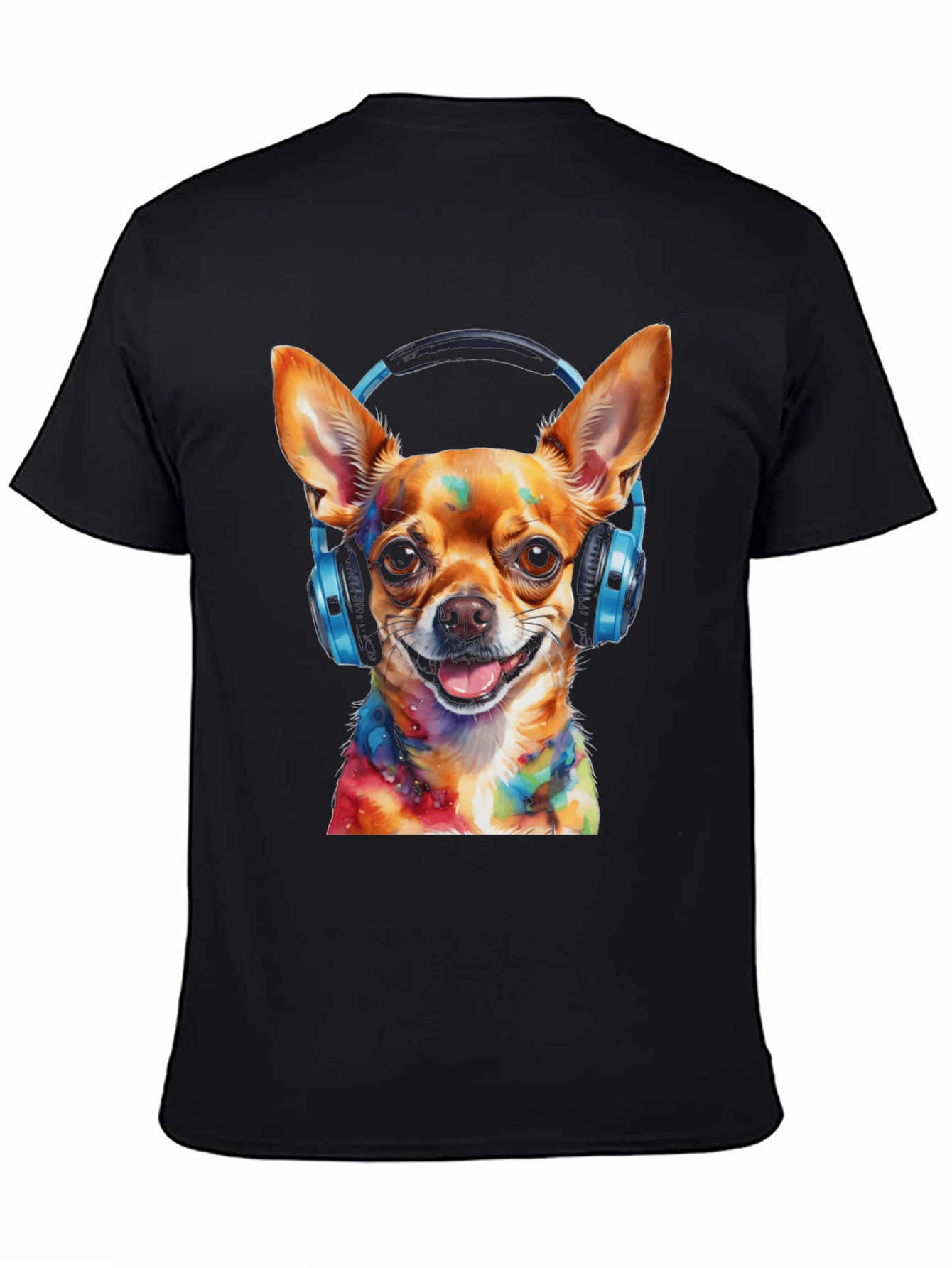 Dog DJ Tee - Colorful Chihuahua Headphones Graphic T-Shirt