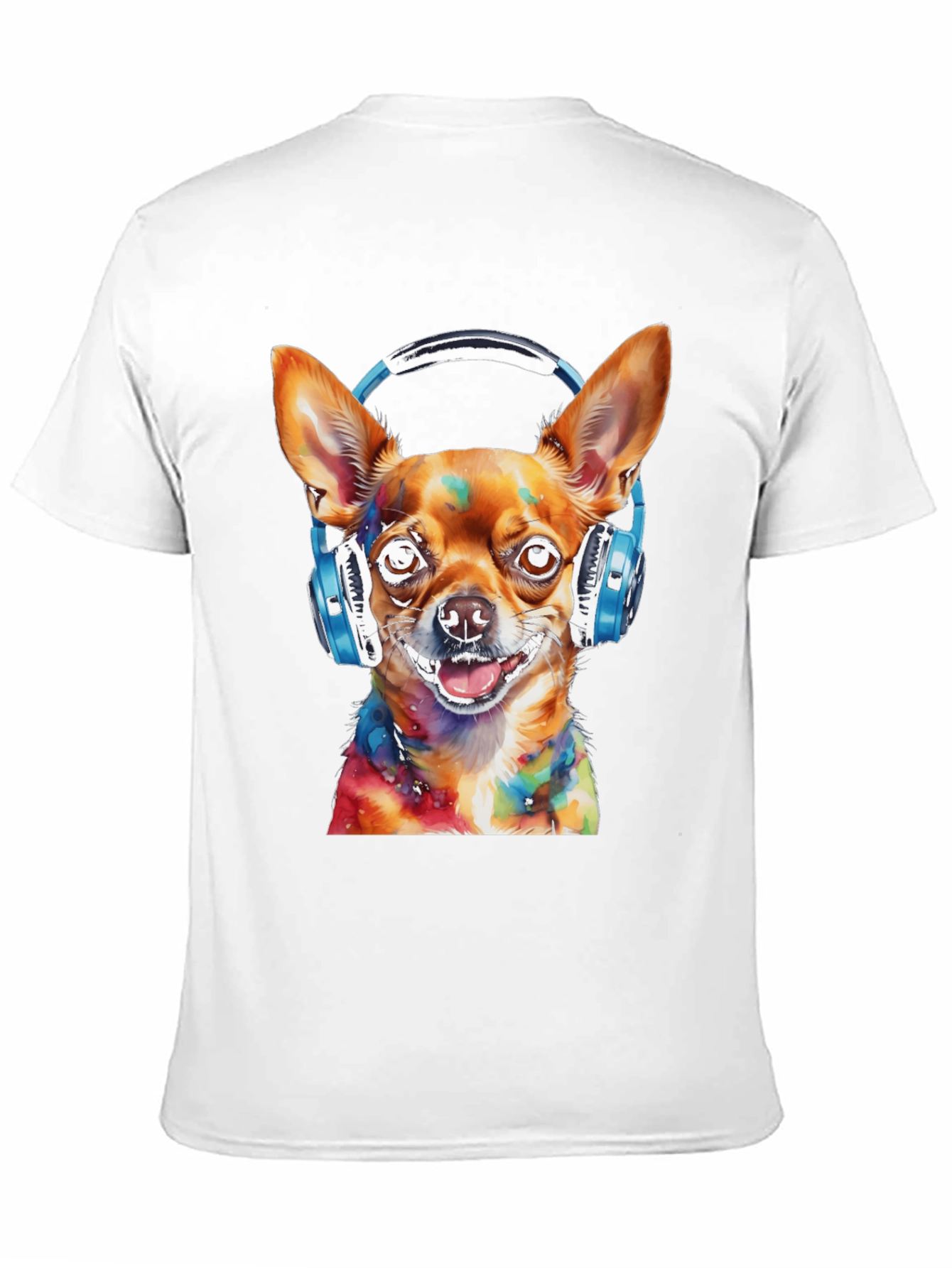 Dog DJ Tee - Colorful Chihuahua Headphones Graphic T-Shirt