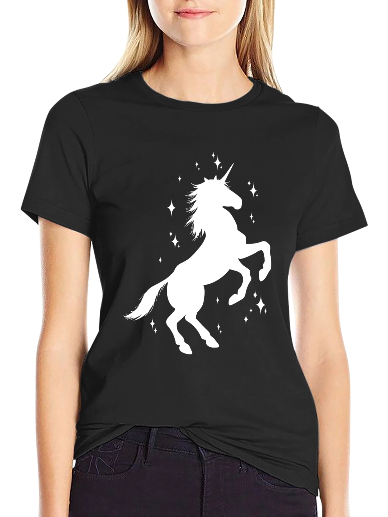 Unicorn Graphic Print Black T-Shirt