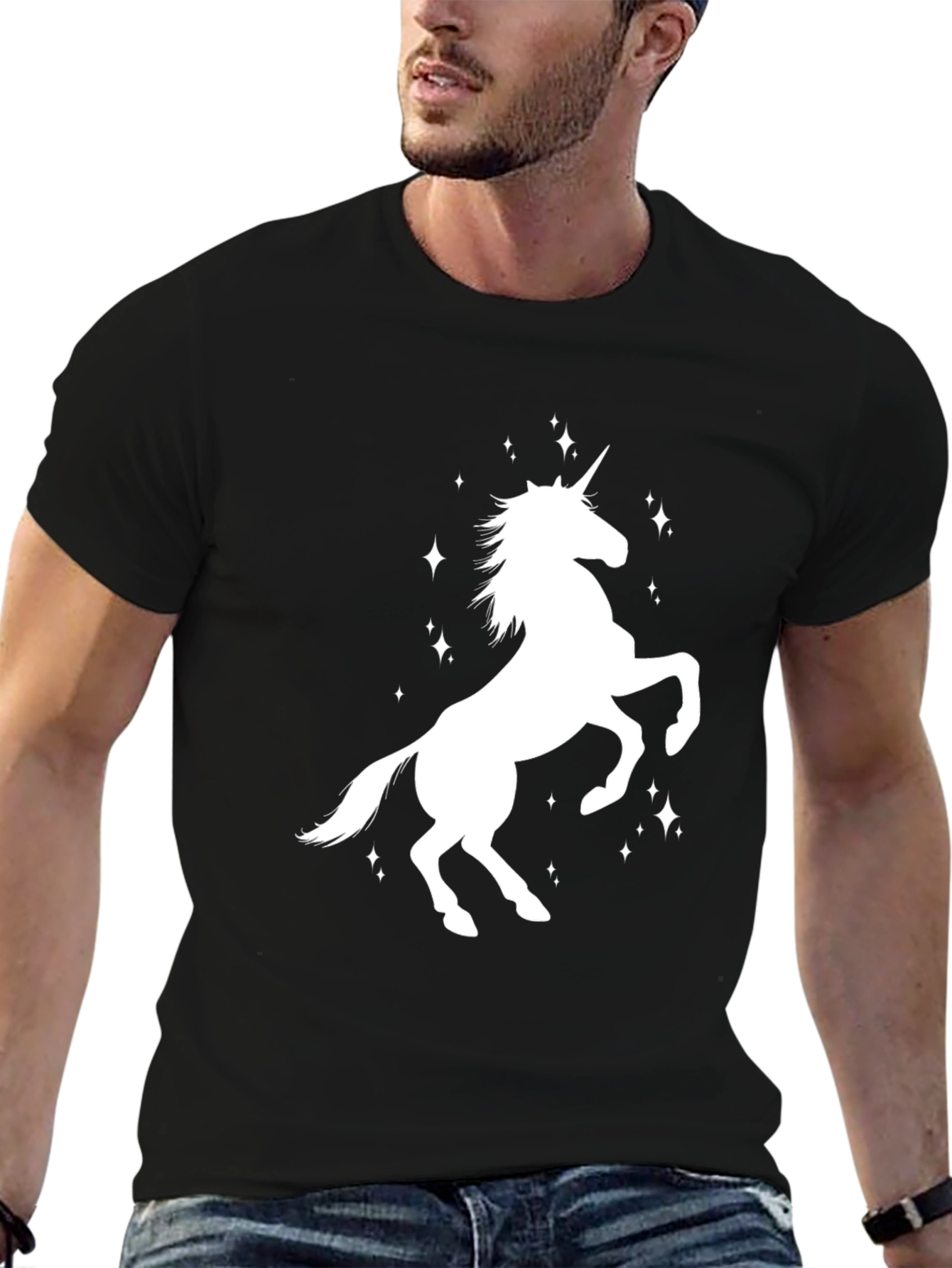 Unicorn Graphic Print Black T-Shirt