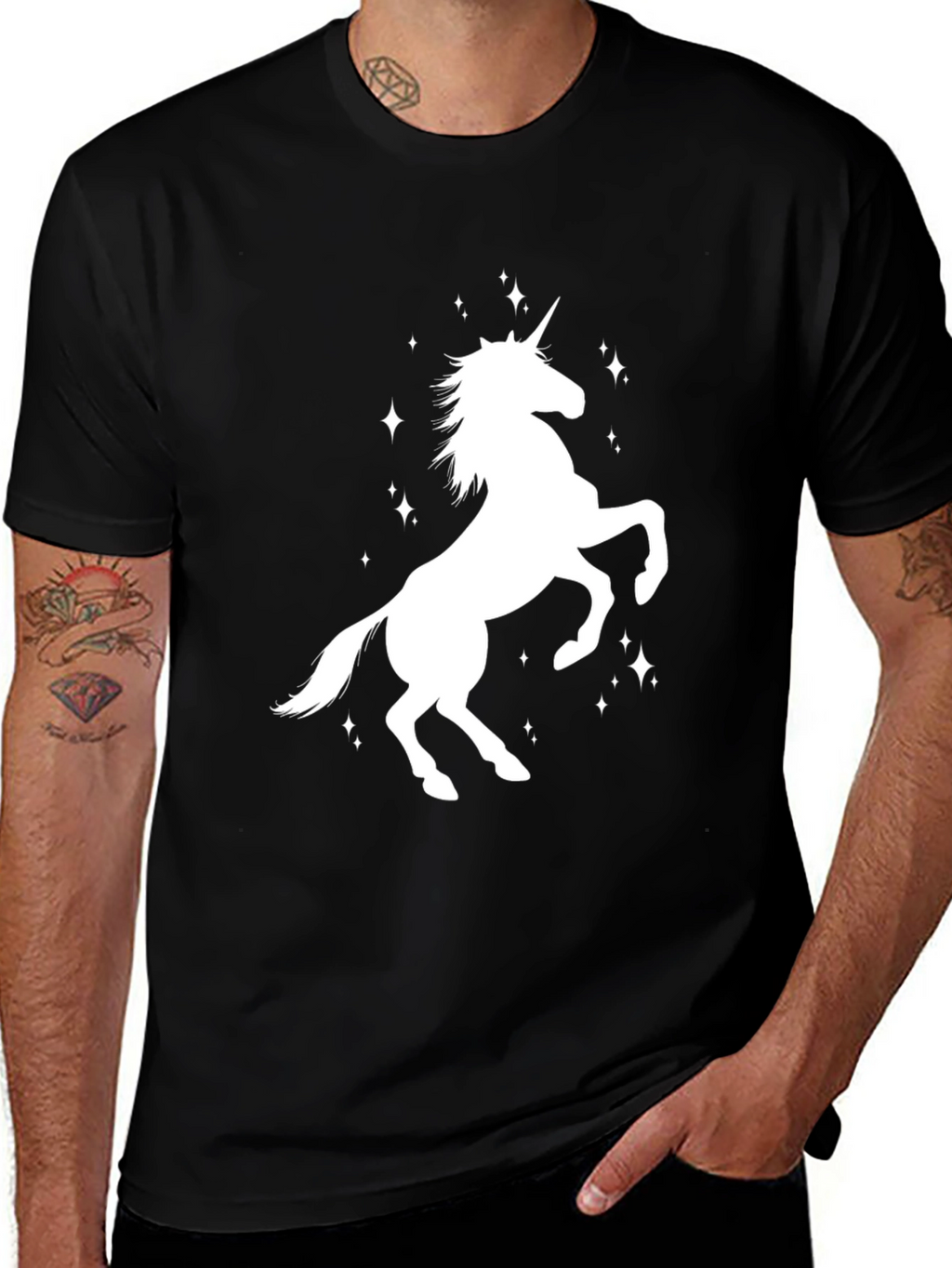 Unicorn Graphic Print Black T-Shirt