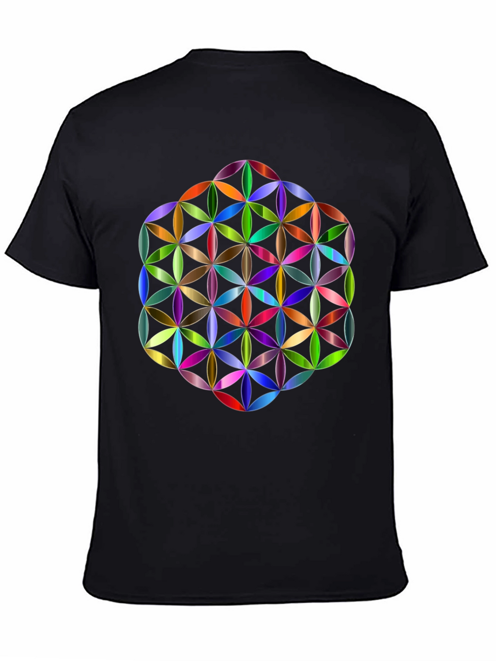 Geometric Flower of Life Graphic Tee - Black