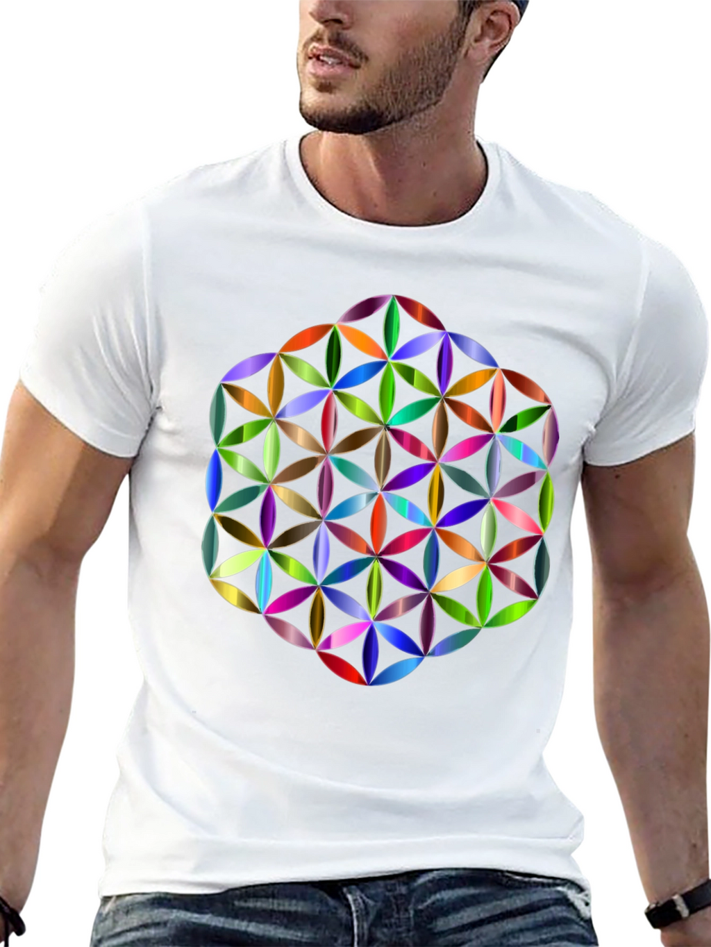 Geometric Flower of Life Graphic Tee - Black