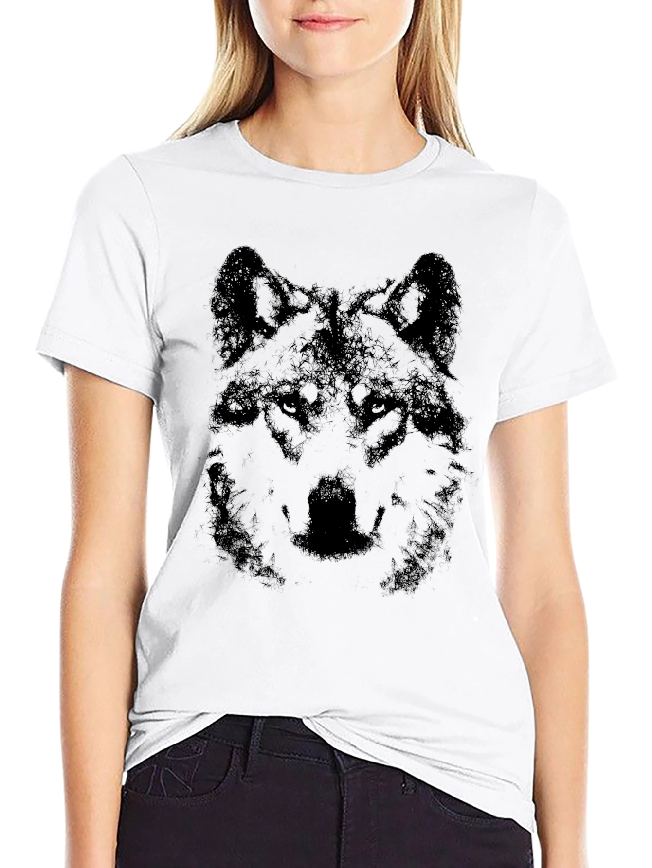 Black Wolf Graphic Print Tee - Mens Short Sleeve T-Shirt