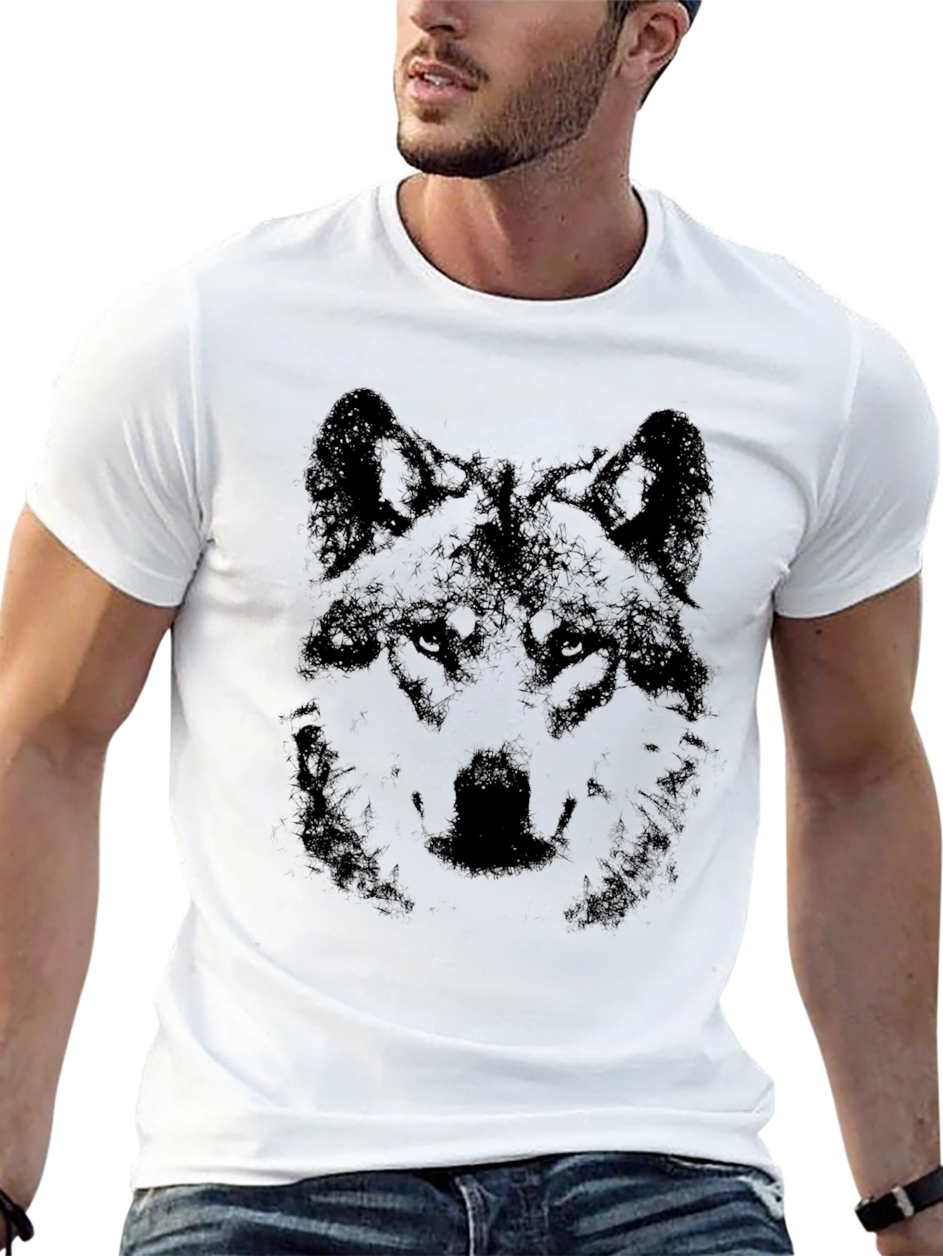 Black Wolf Graphic Print Tee - Mens Short Sleeve T-Shirt