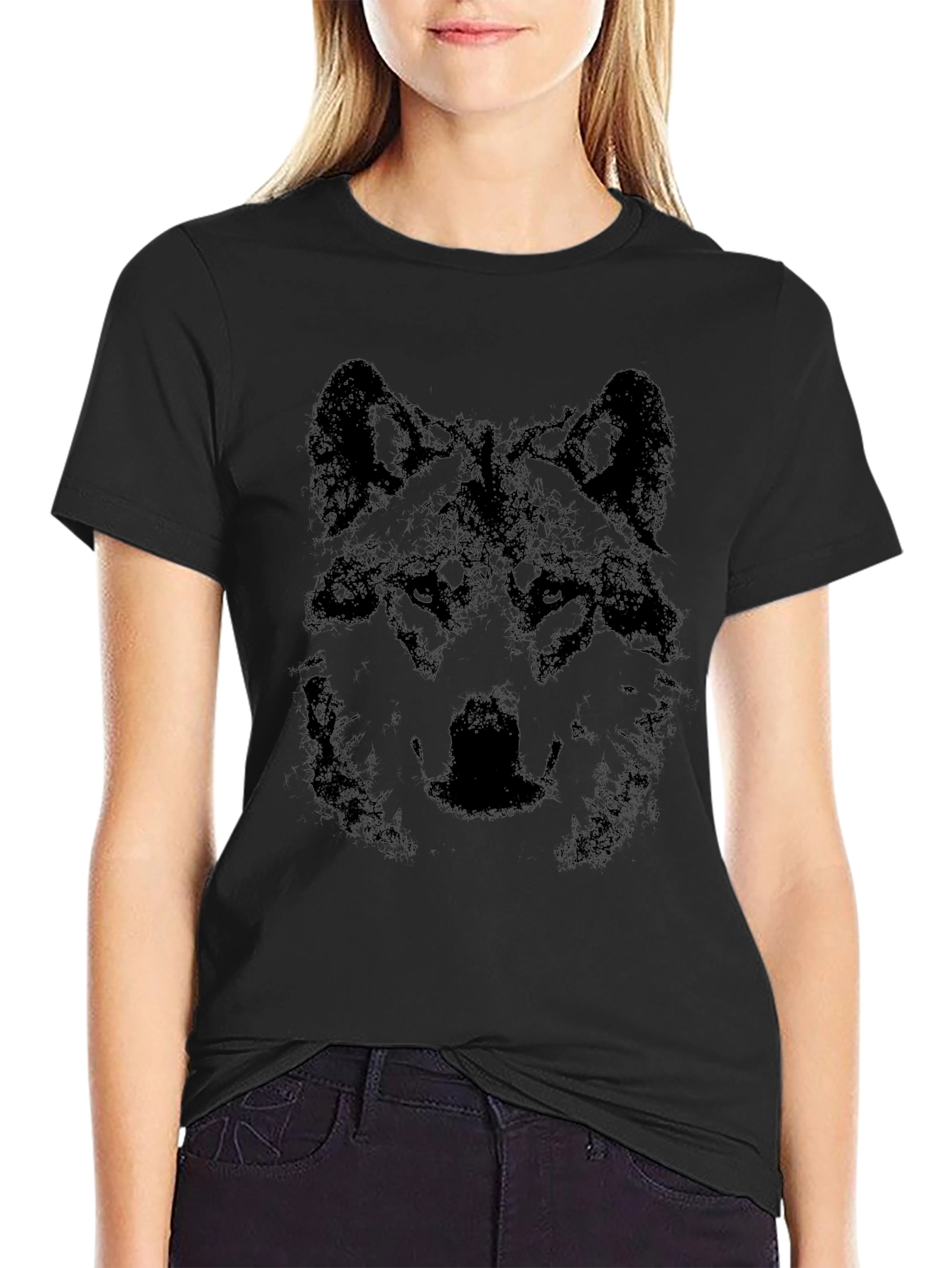 Black Wolf Graphic Print Tee - Mens Short Sleeve T-Shirt