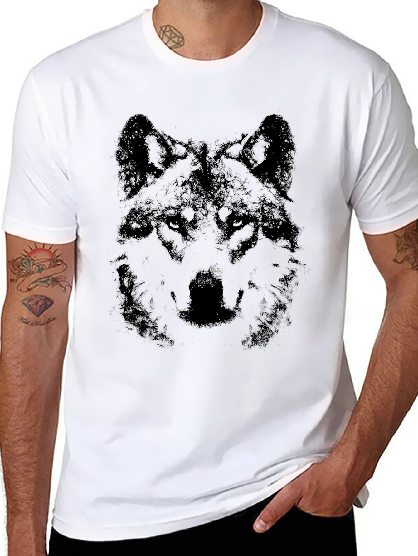 Black Wolf Graphic Print Tee - Mens Short Sleeve T-Shirt
