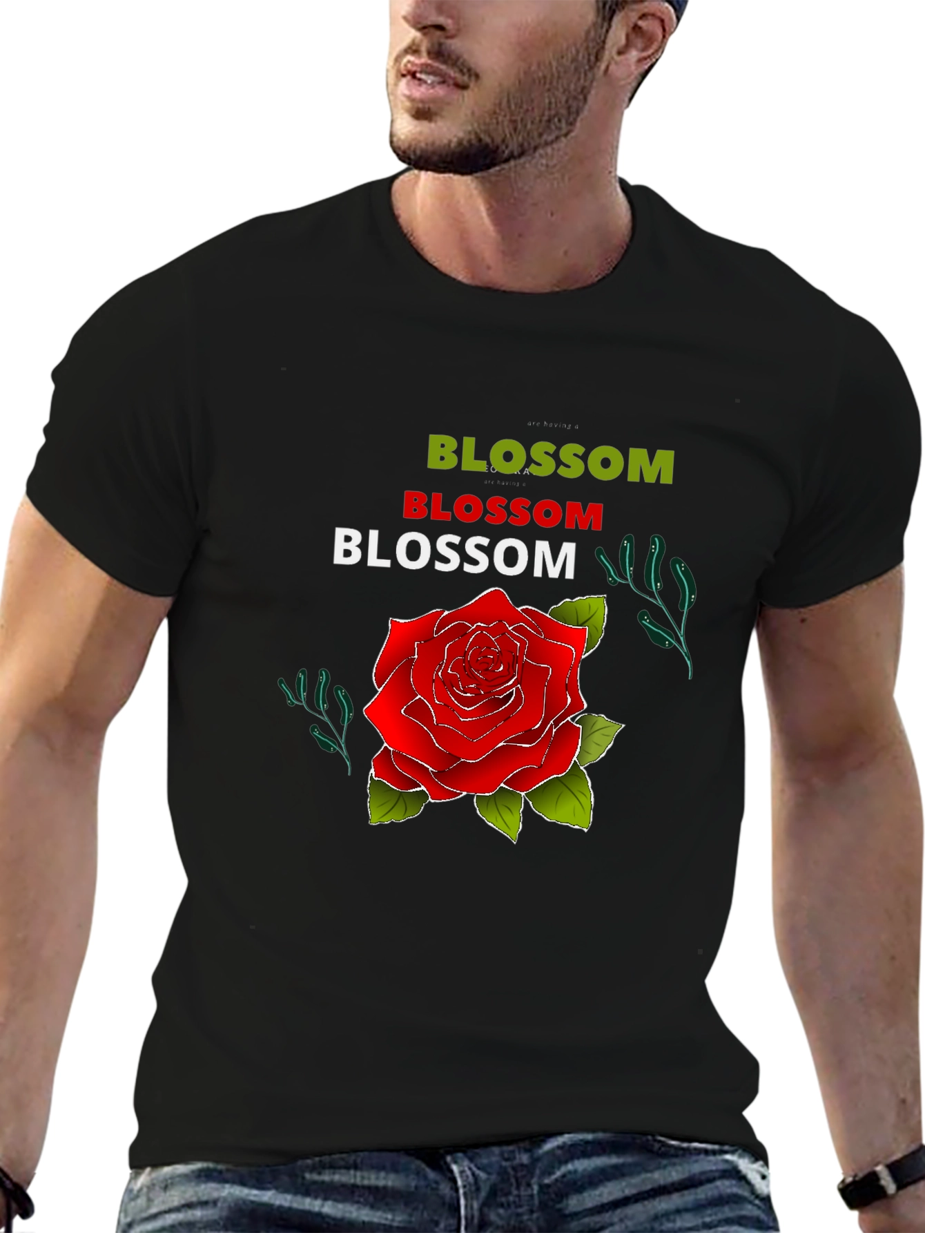 Blossom Rose Graphic Tee - Mens Black T-Shirt