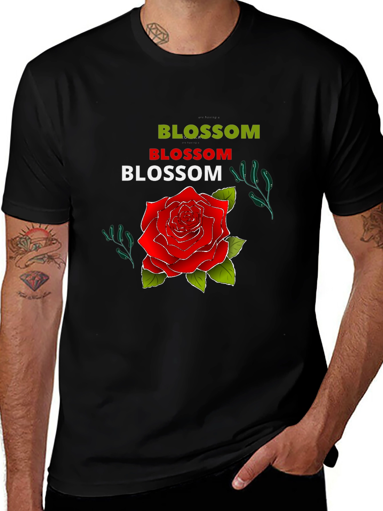 Blossom Rose Graphic Tee - Mens Black T-Shirt