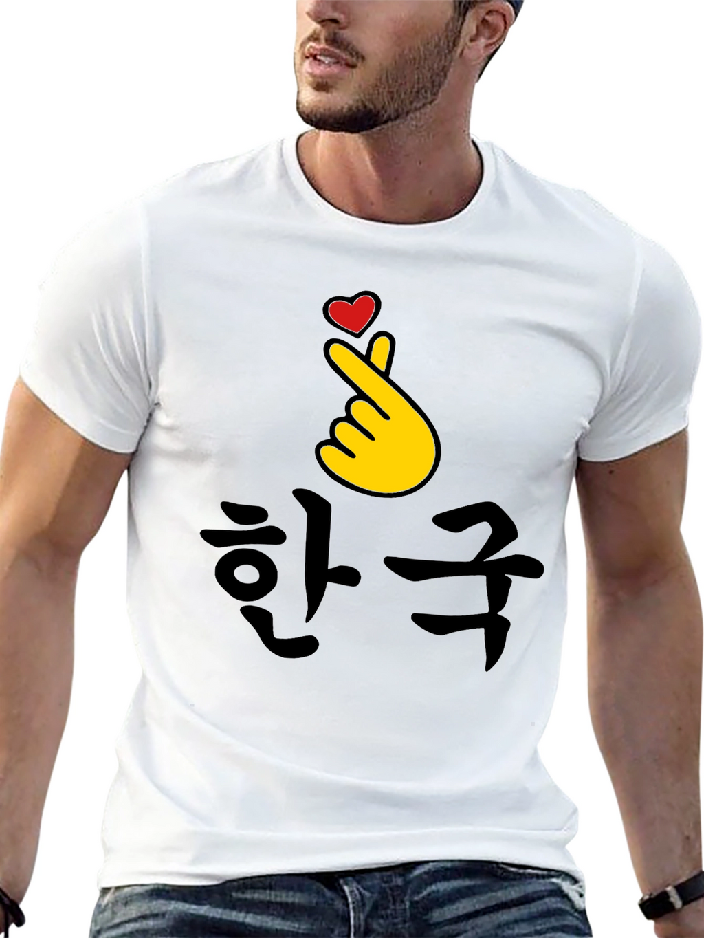 Korea Finger Heart T-Shirt - Black Cotton Tee