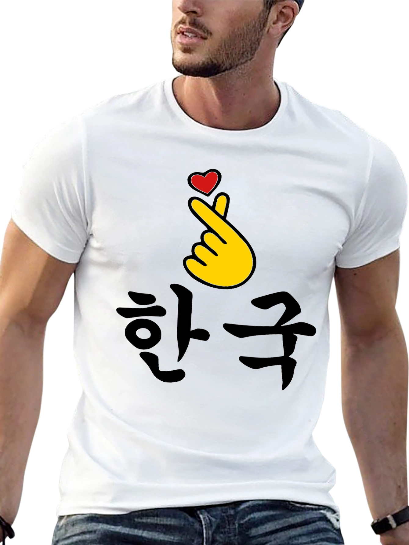 Korea Finger Heart T-Shirt - Black Cotton Tee