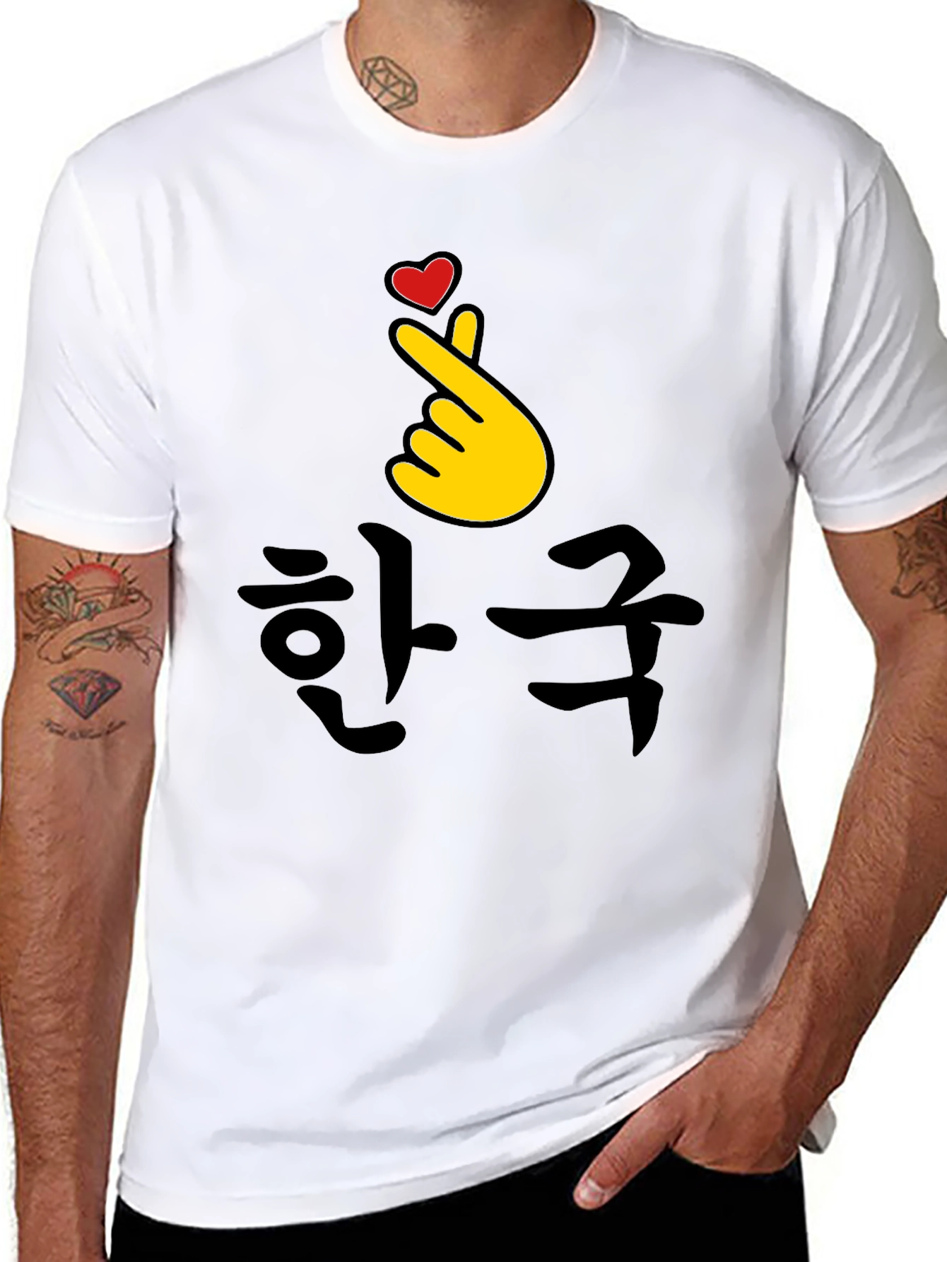 Korea Finger Heart T-Shirt - Black Cotton Tee
