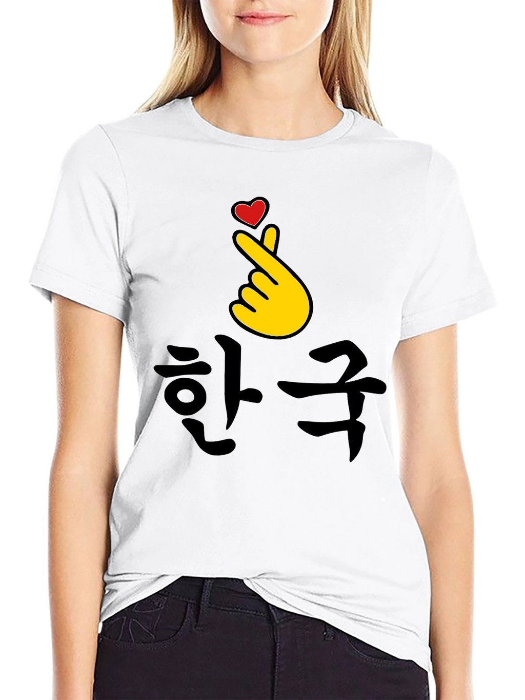 Korea Finger Heart T-Shirt - Black Cotton Tee