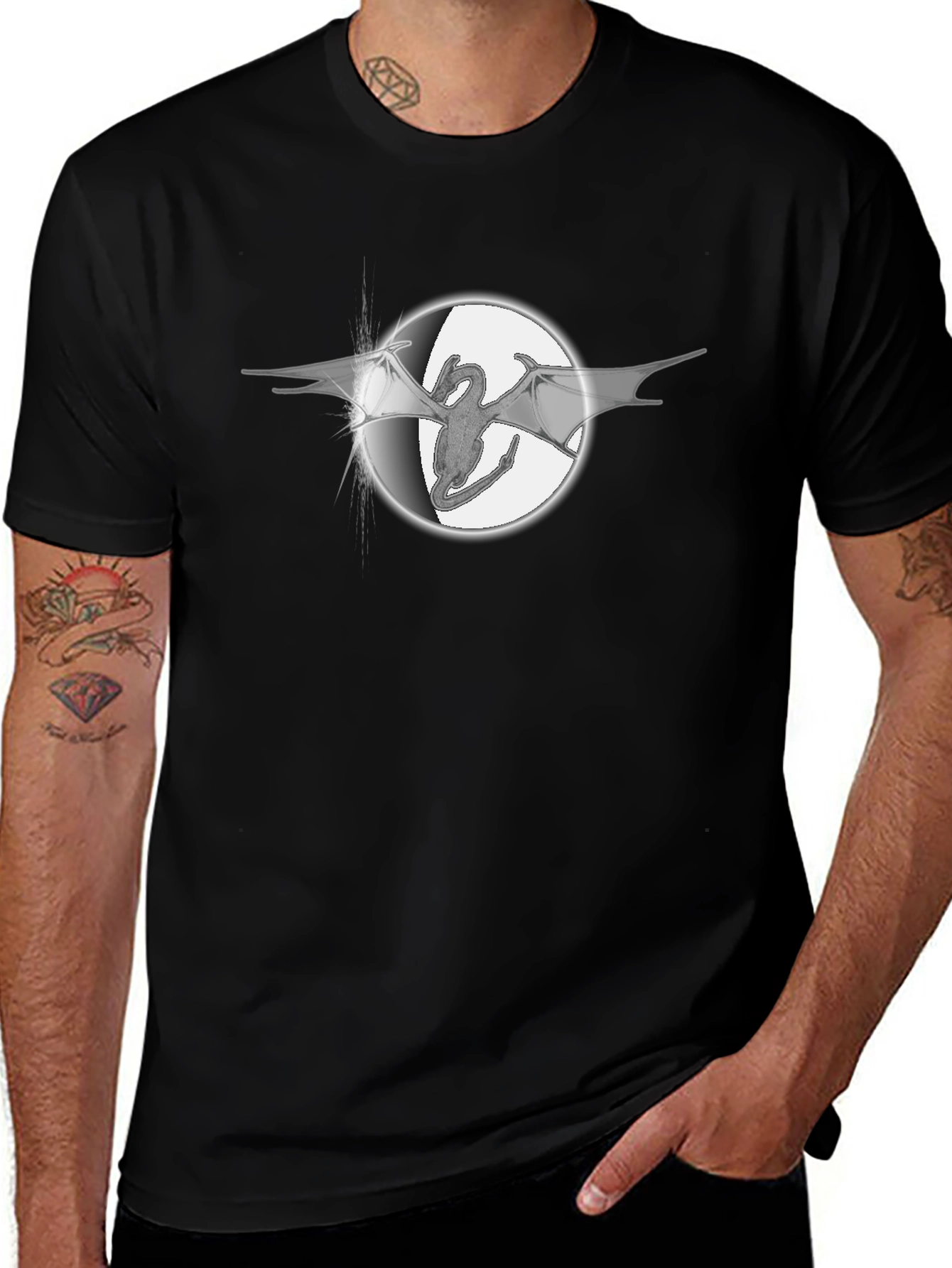 Dragon Circle Graphic Tee - Black Cotton Blend