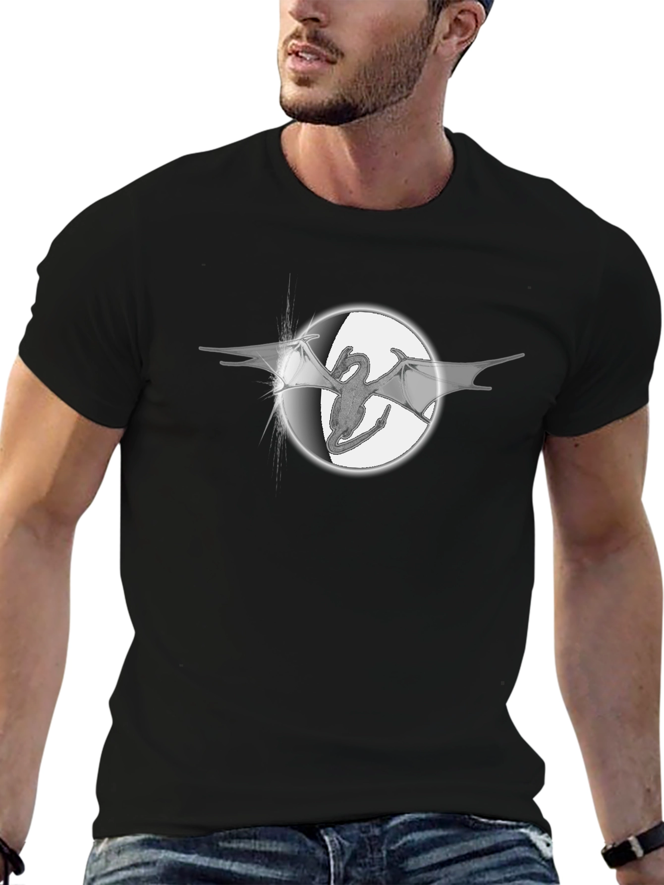 Dragon Circle Graphic Tee - Black Cotton Blend