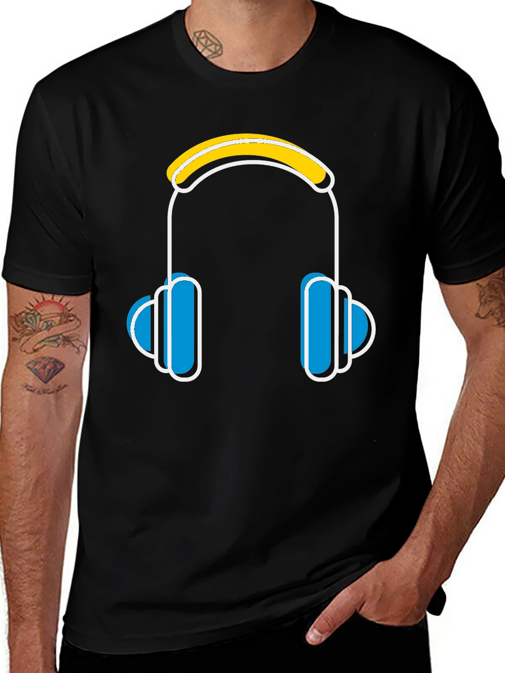 Cool Headphones Graphic Black T-Shirt