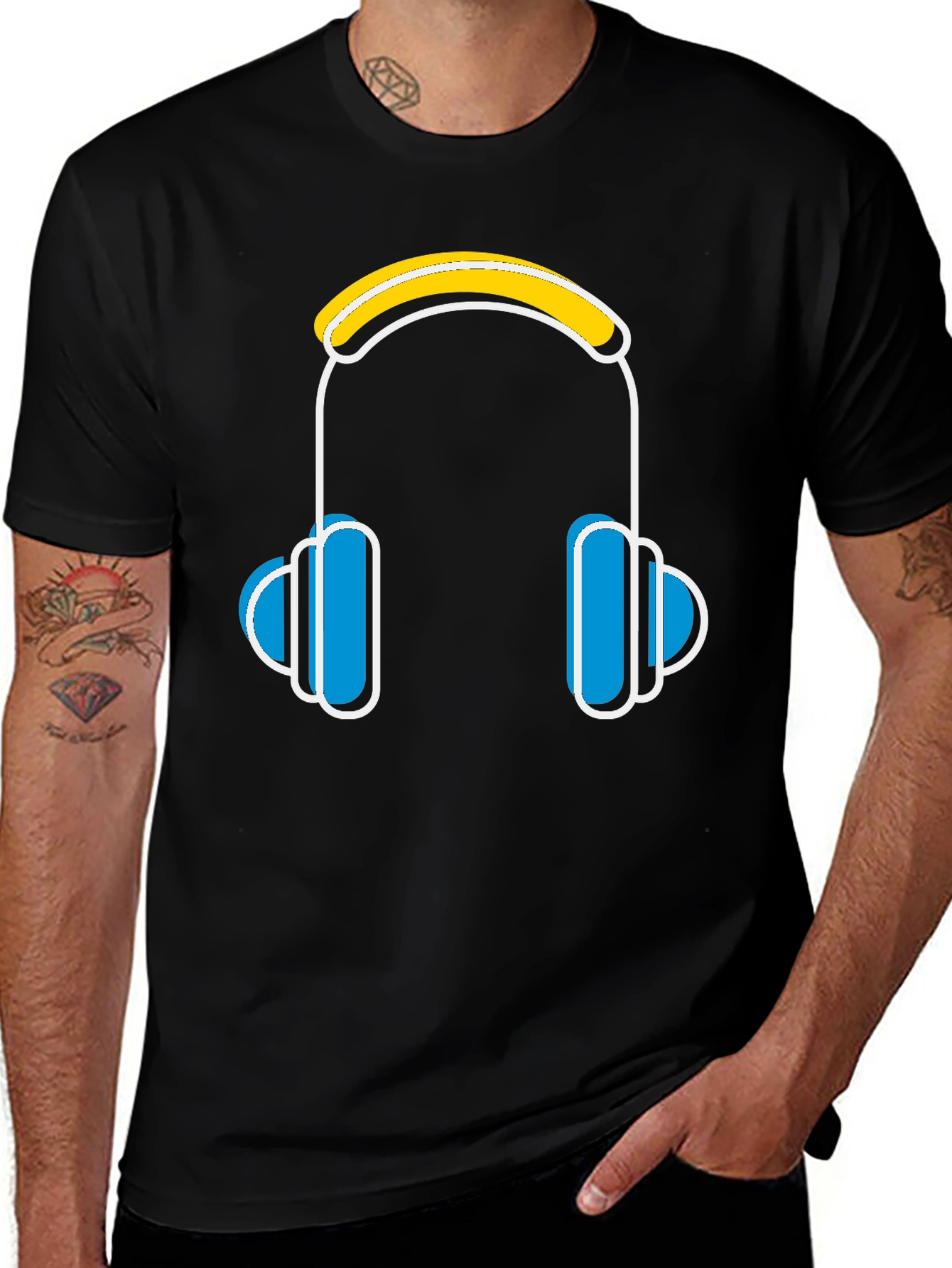 Cool Headphones Graphic Black T-Shirt