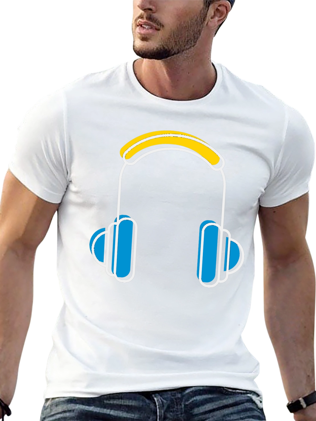Cool Headphones Graphic Black T-Shirt