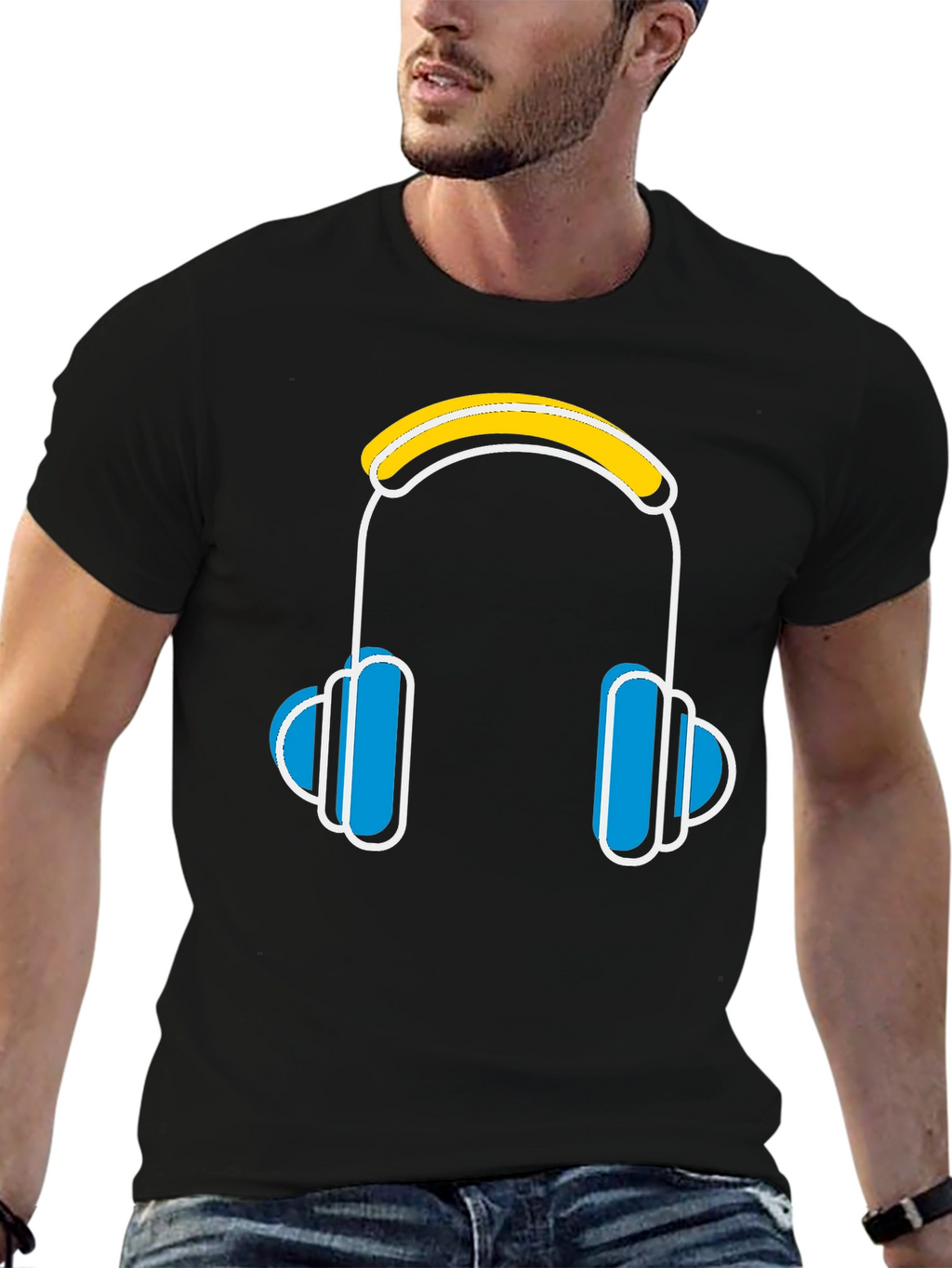 Cool Headphones Graphic Black T-Shirt