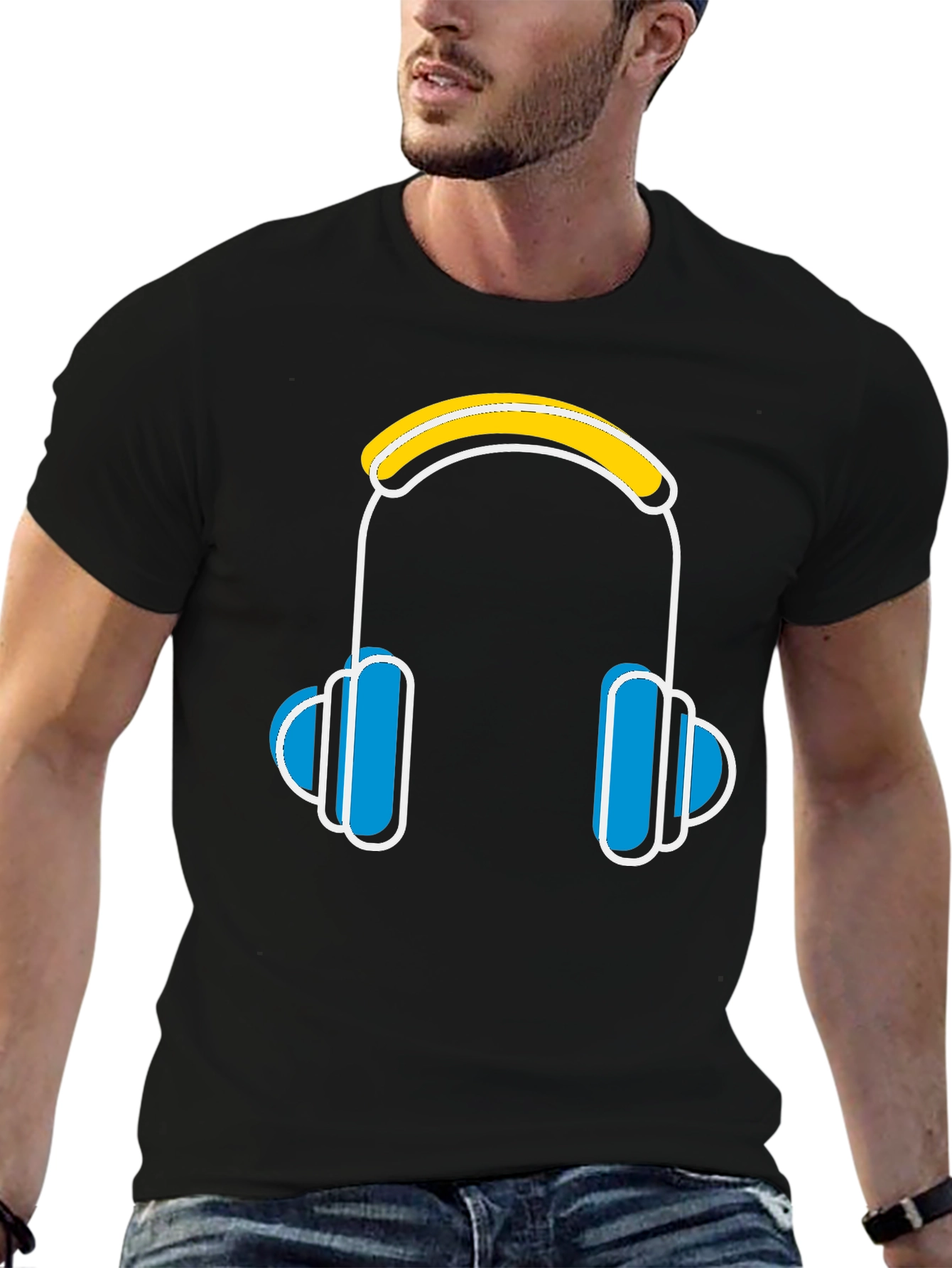 Cool Headphones Graphic Black T-Shirt