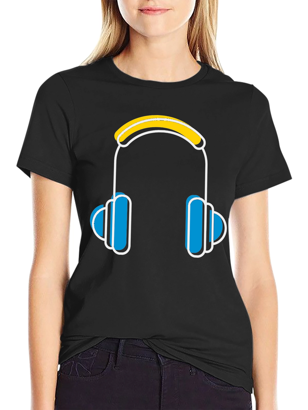 Cool Headphones Graphic Black T-Shirt