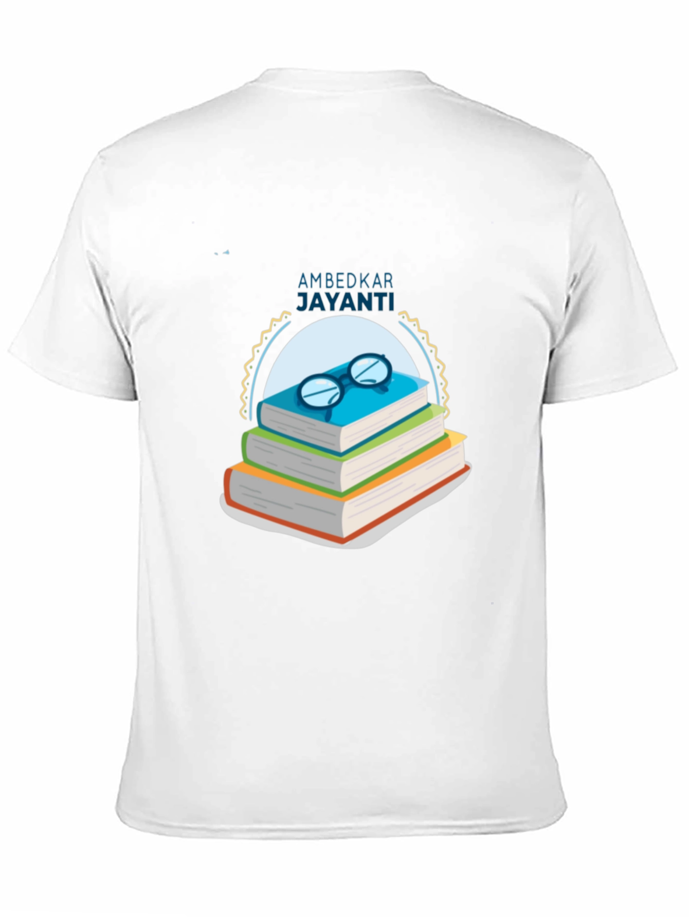 Ambedkar Jayanti T-Shirt: Stacked Books & Glasses Design