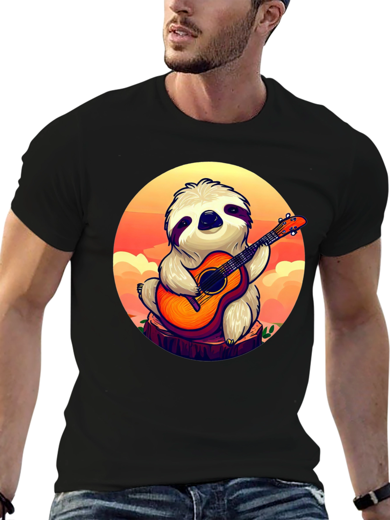 Sloth Guitar Player Graphic T-Shirt - Cute & Comfortable